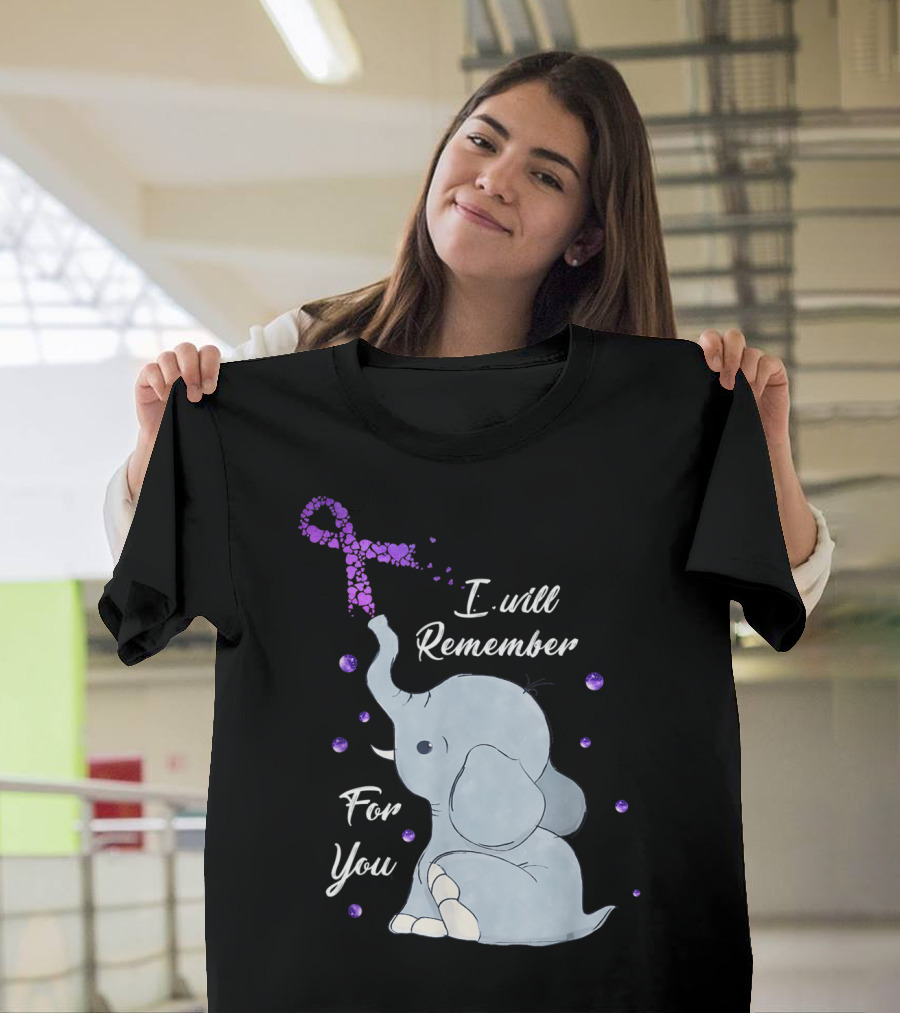 I Will Remember For You Elephant Alzheimer's Awareness Purple T-Shirt