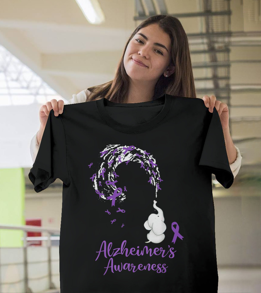 Elephant Spraying Purple Ribbons for Alzheimer's Awareness T-Shirt