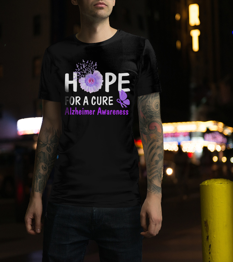 HOPE For A Cure Alzheimer's Awareness Ribbon Flower Butterfly T-Shirt