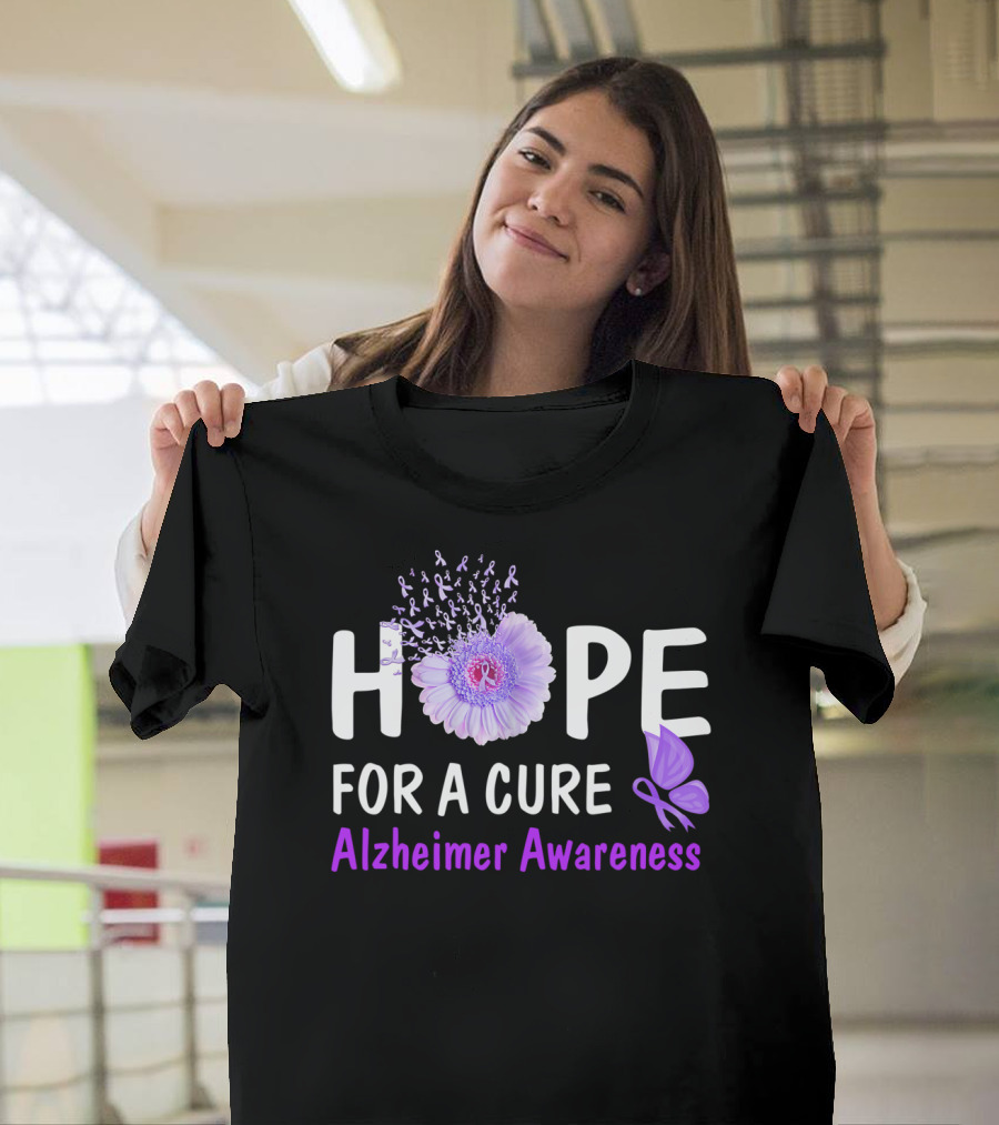 HOPE For A Cure Alzheimer's Awareness Ribbon Flower Butterfly T-Shirt