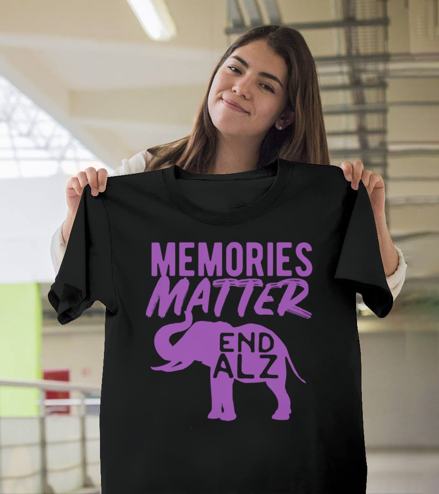 Memories Matter End ALZ Purple Elephant Alzheimer's Awareness T-Shirt