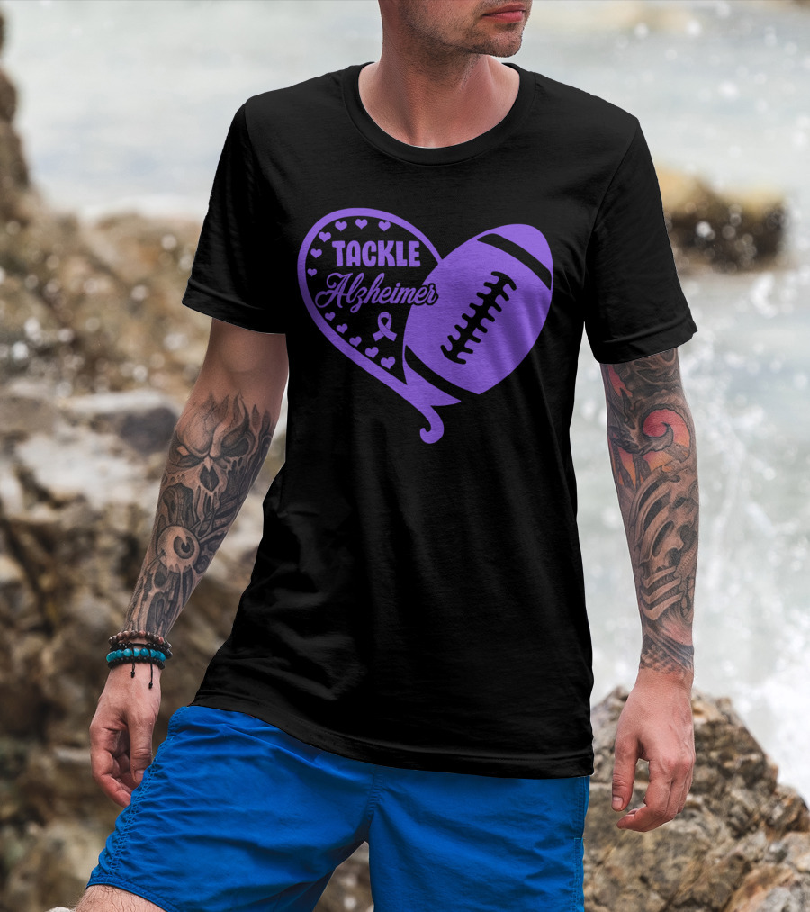 Tackle Alzheimer Heart Football Purple T-Shirt