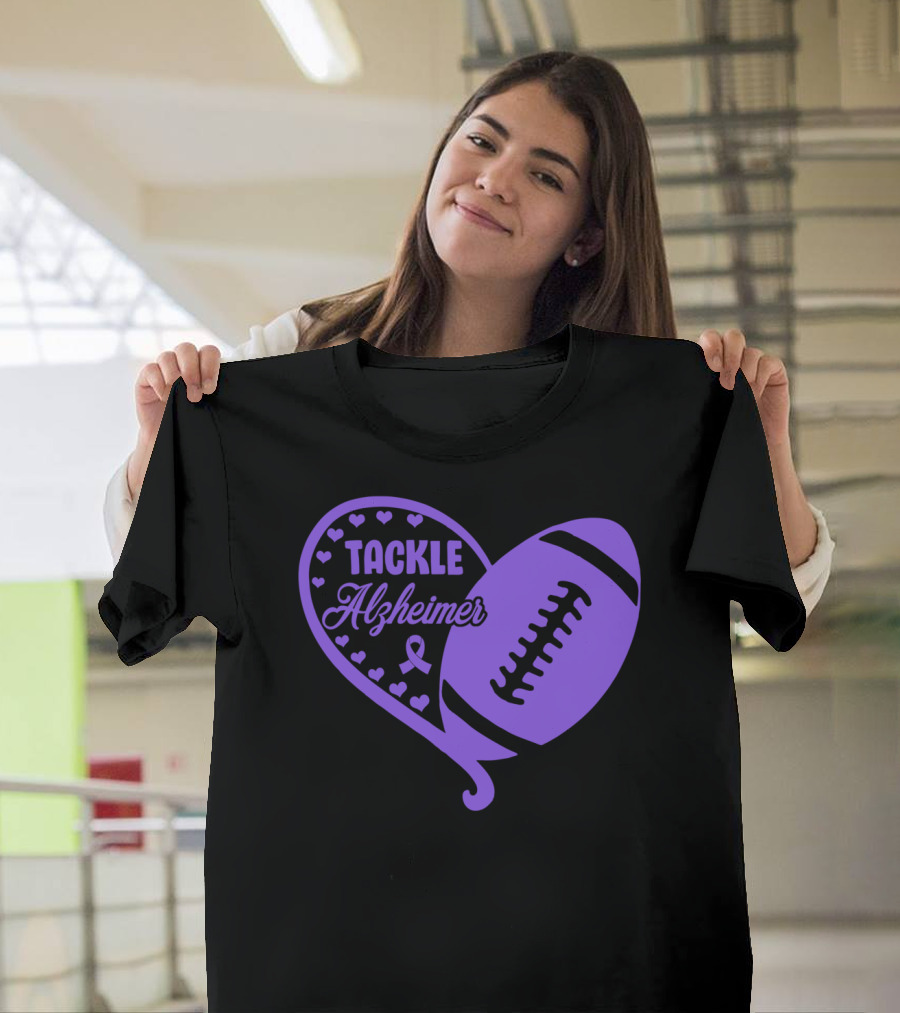 Tackle Alzheimer Heart Football Purple T-Shirt
