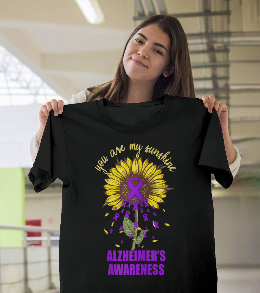 You Are My Sunshine Sunflower Purple Ribbons Alzheimer's Awareness T-Shirt