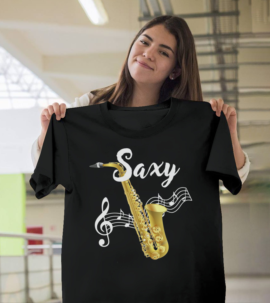 Saxy Gold Saxophone with Musical Notes Jazz Music Lover T-Shirt
