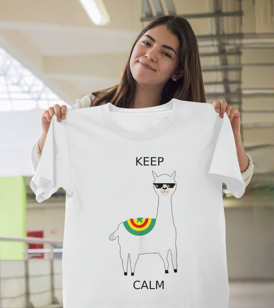 KEEP CALM LLAMA SUNGLASSES RAINBOW STAR T-Shirt