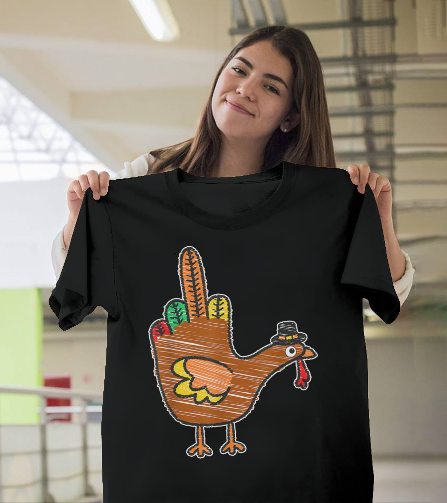 Middle Finger Turkey Kids Thanksgiving Bird Cartoon T-Shirt
