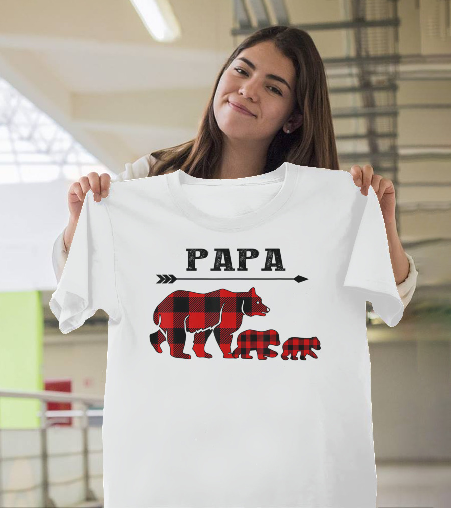 Papa Bear Red Plaid Pattern with Arrow T-Shirt