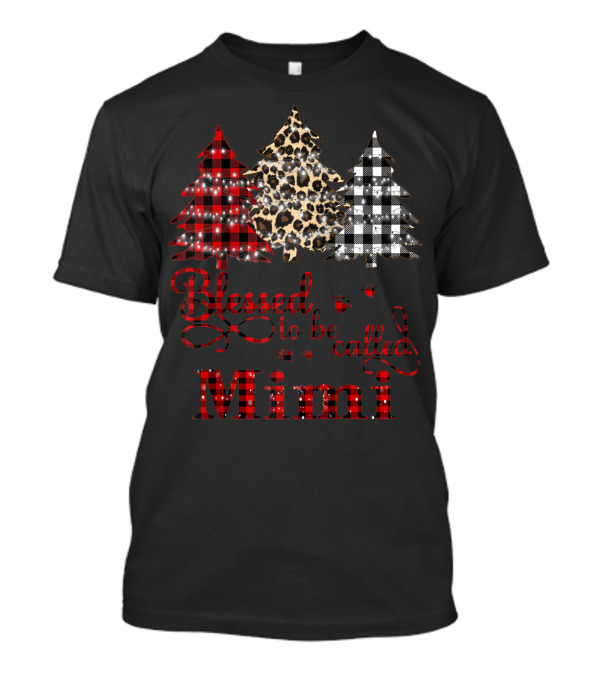 Blessed To Be Called Mimi Leopard Buffalo Plaid Christmas Trees T-Shirt