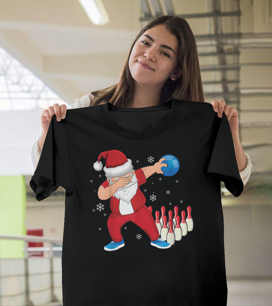 Dabbing Santa Claus Strikes Bowling Pins Christmas Holiday T-Shirt