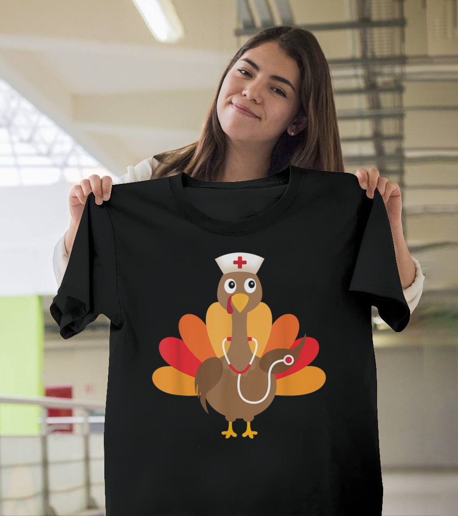 Thanksgiving Turkey Stethoscope Nurse RN LPN Surgeon Cap Red Cross T-Shirt