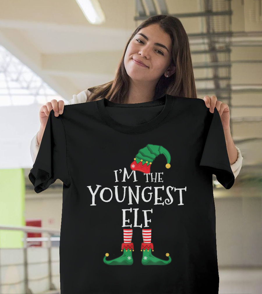 Youngest Elf in the Family Christmas Elf Hat and Shoes T-Shirt