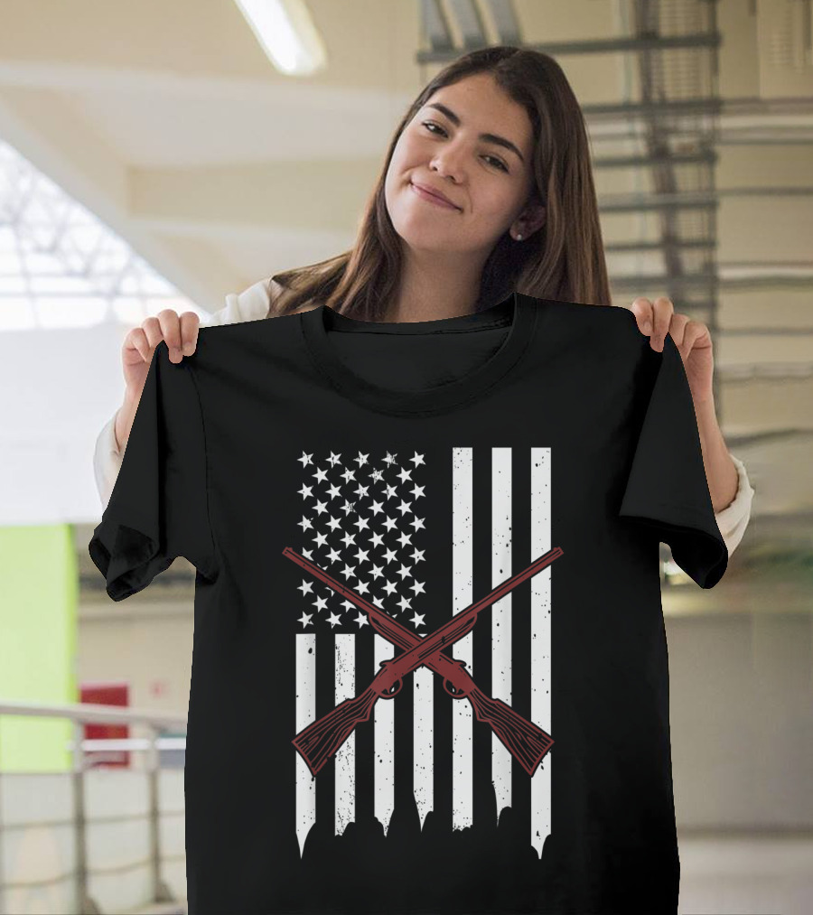 American Flag with Crossed Rifles T-Shirt