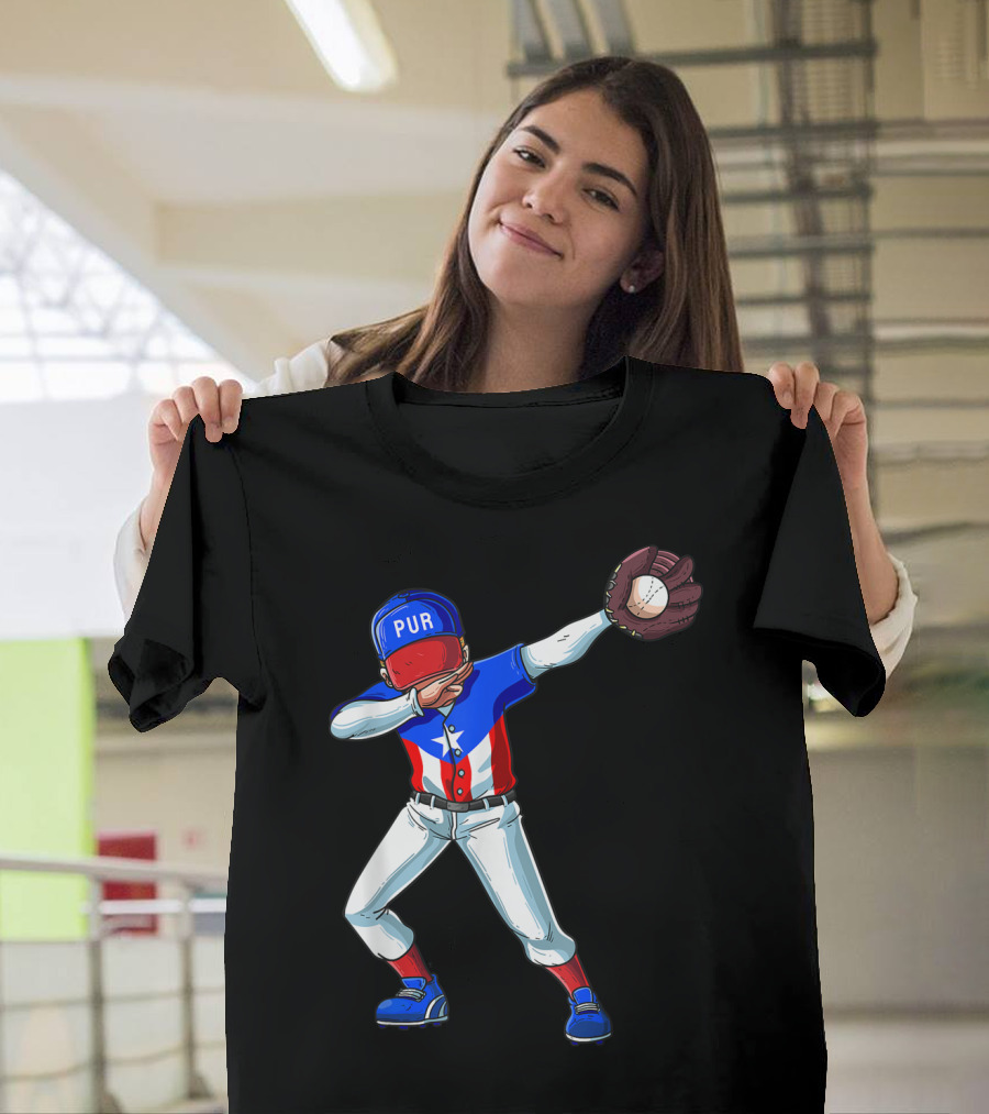 PUR Baseball Dabbing Puerto Rico Player Catcher T-Shirt