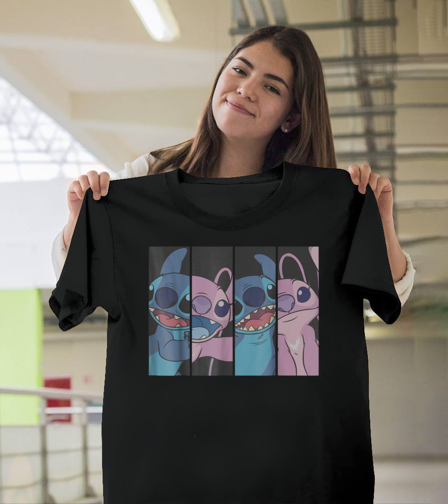 Lilo And Stitch Boxed Split Panels Faces Blue Pink Disney T-Shirt