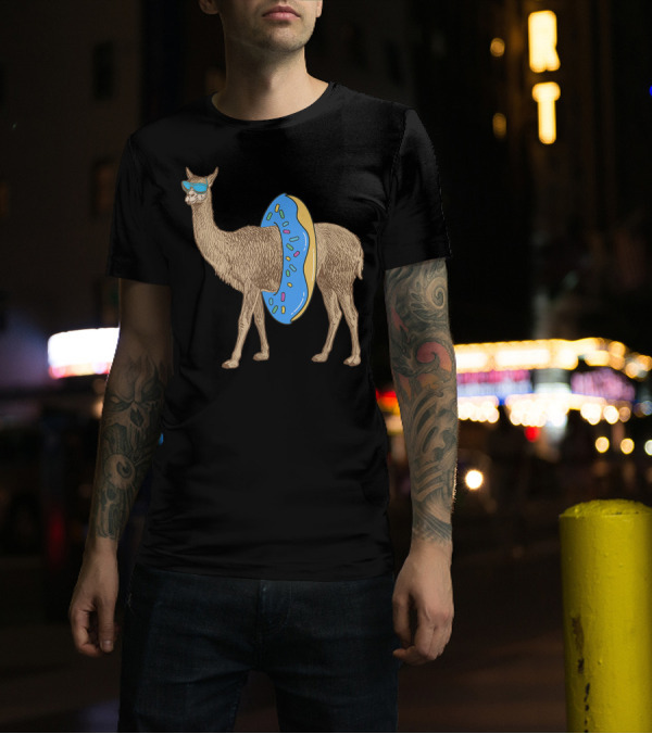 Float Trip Llama With Sunglasses And Donut Tube Floating Cria Tubing T-Shirt