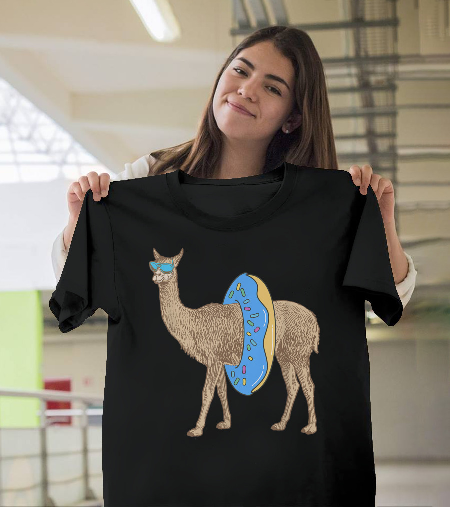 Float Trip Llama with Sunglasses and Donut Tube Floating Cria Tubing T-Shirt