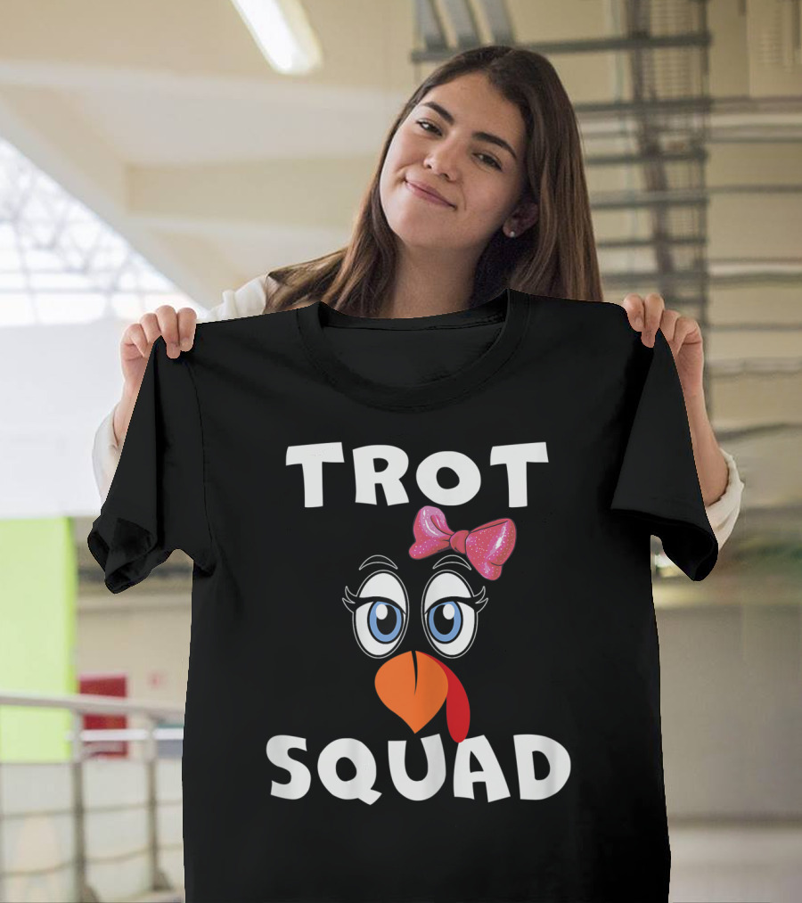 Trot Squad Turkey Face with Pink Bow and Pilgrim T-Shirt