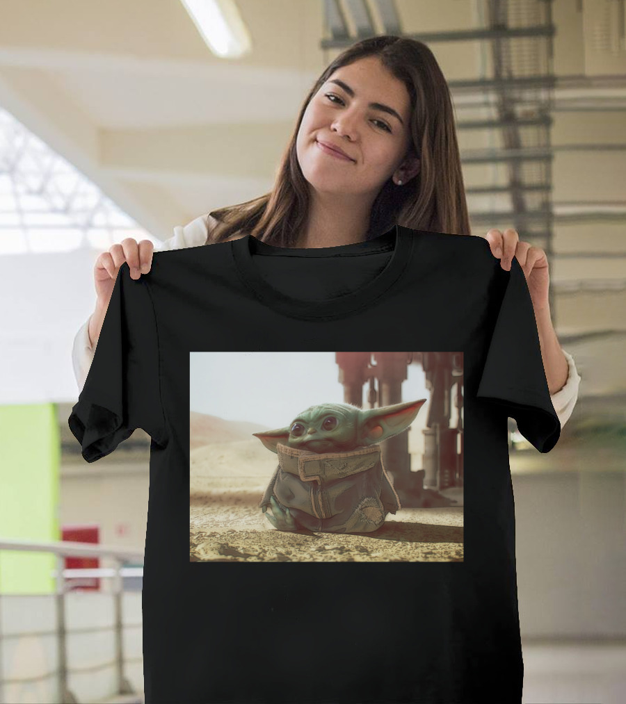 The Child Square Mandalorian Baby Yoda On Tatooine Desert T-Shirt
