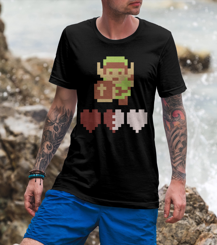 The Legend Of Zelda Link Pixel Art With Heart Containers T-Shirt