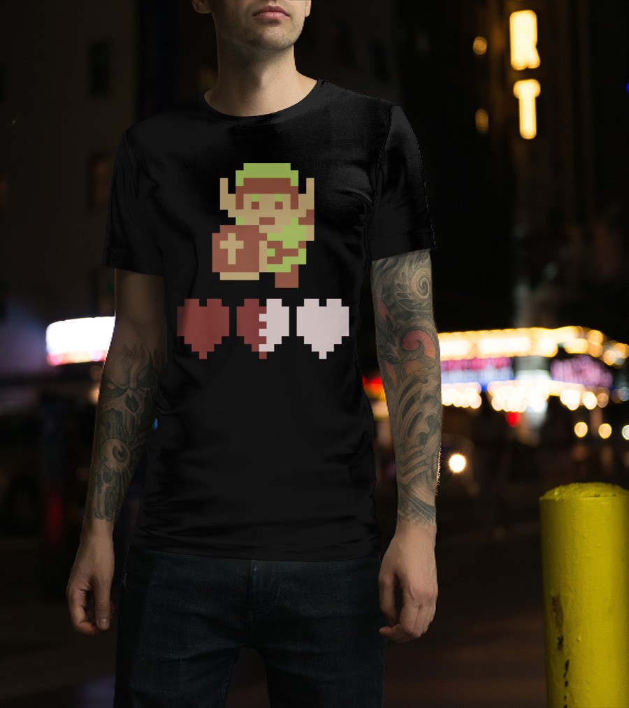 The Legend Of Zelda Link Pixel Art With Heart Containers T-Shirt