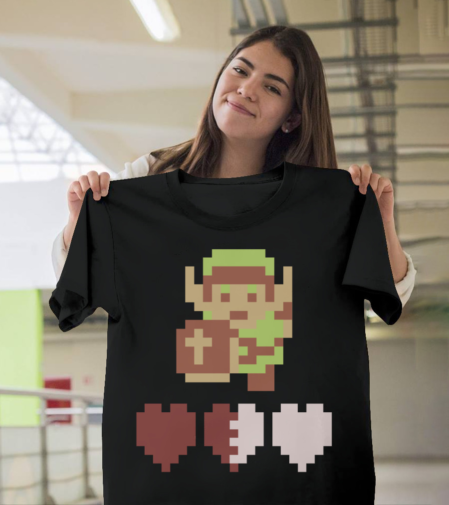 The Legend Of Zelda Link Pixel Art With Heart Containers T-Shirt