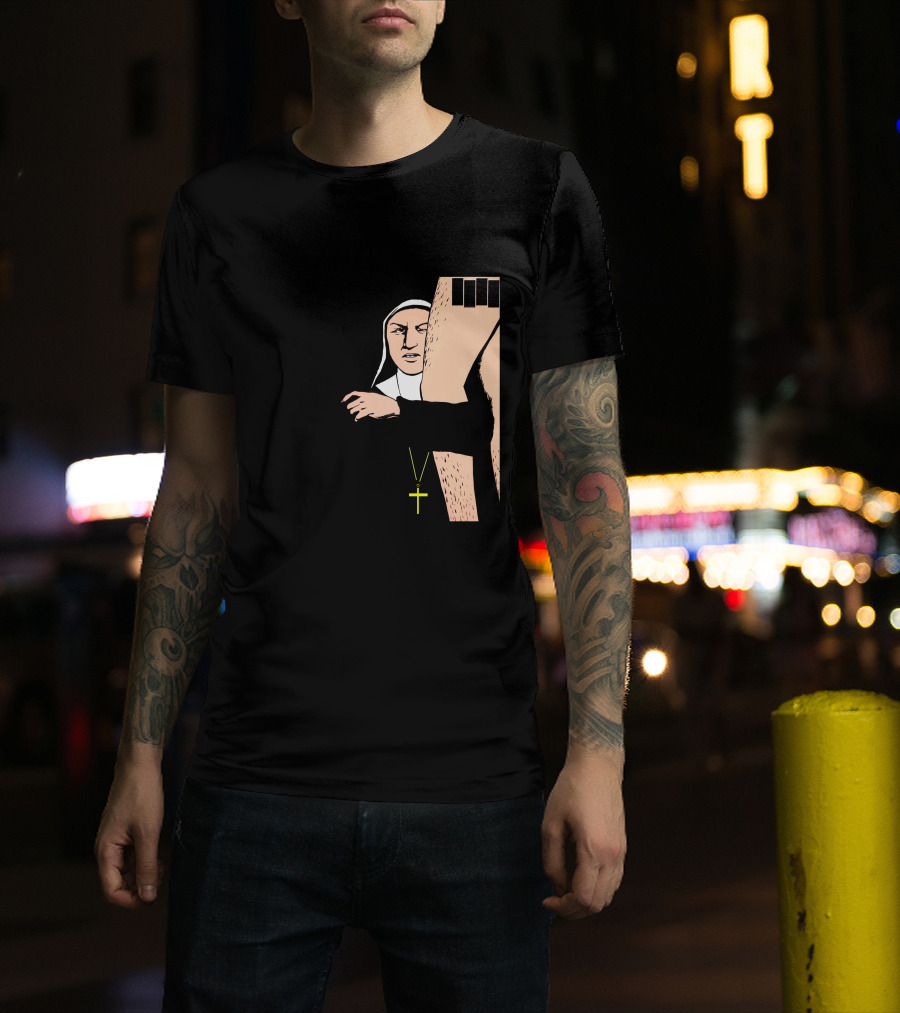 Black Flag Slip It In Nun With Cross And Legs (Red) T-Shirt