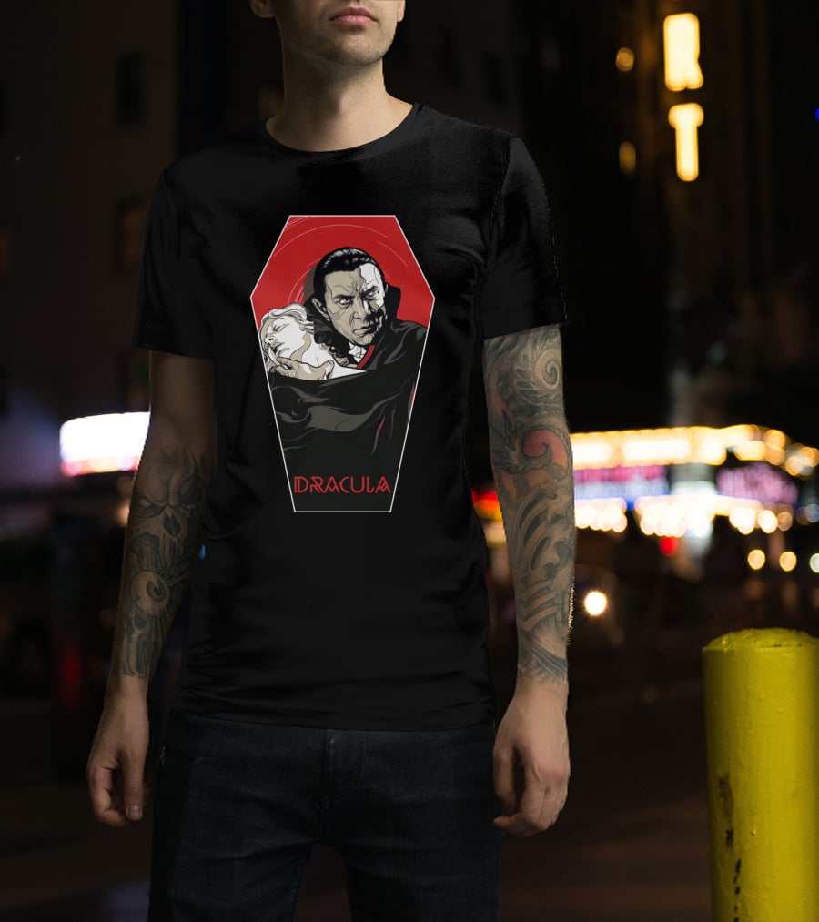 Dracula 1931 Bela Lugosi Vampire Horror Coffin Red Black Iconic Film T-Shirt