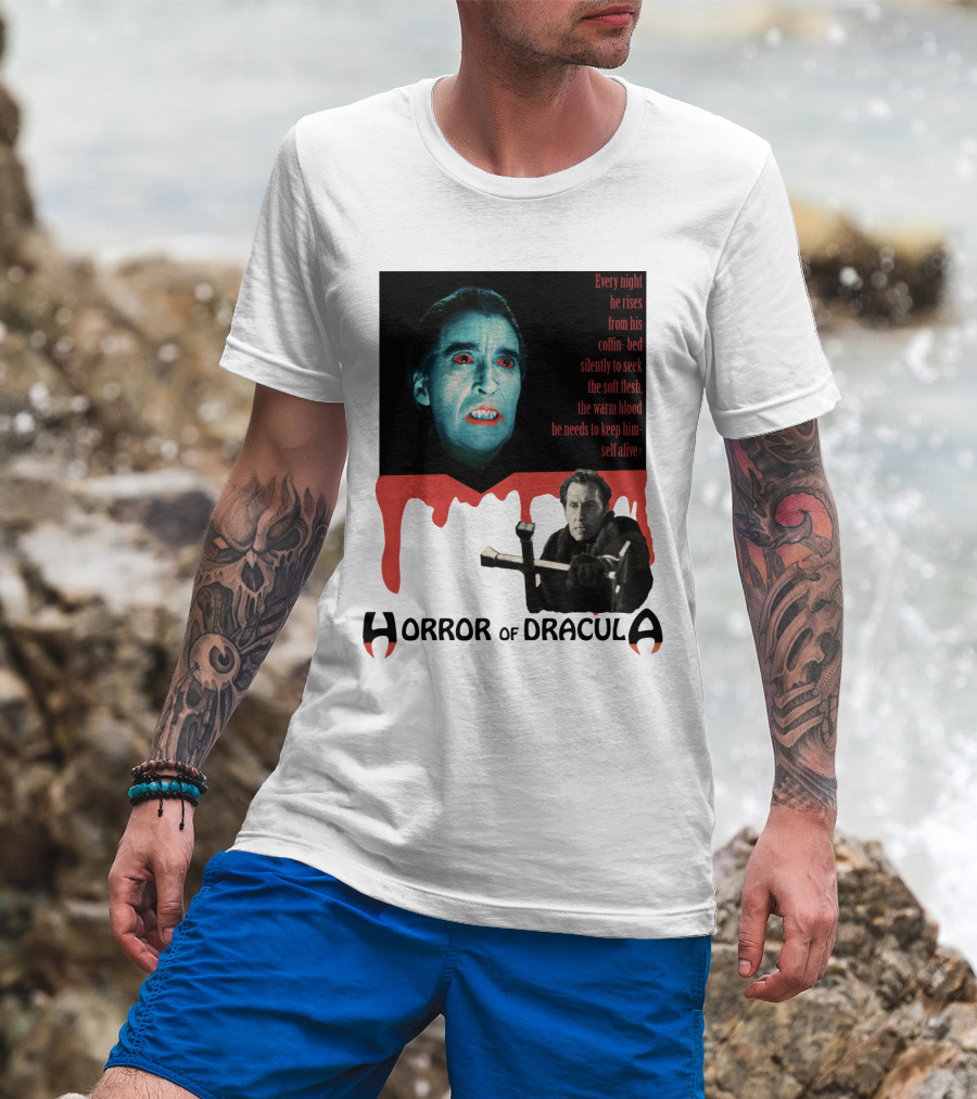 Every Night He Rises From His Coffin-Bed To Seek Blood Horror Of Dracula T-Shirt