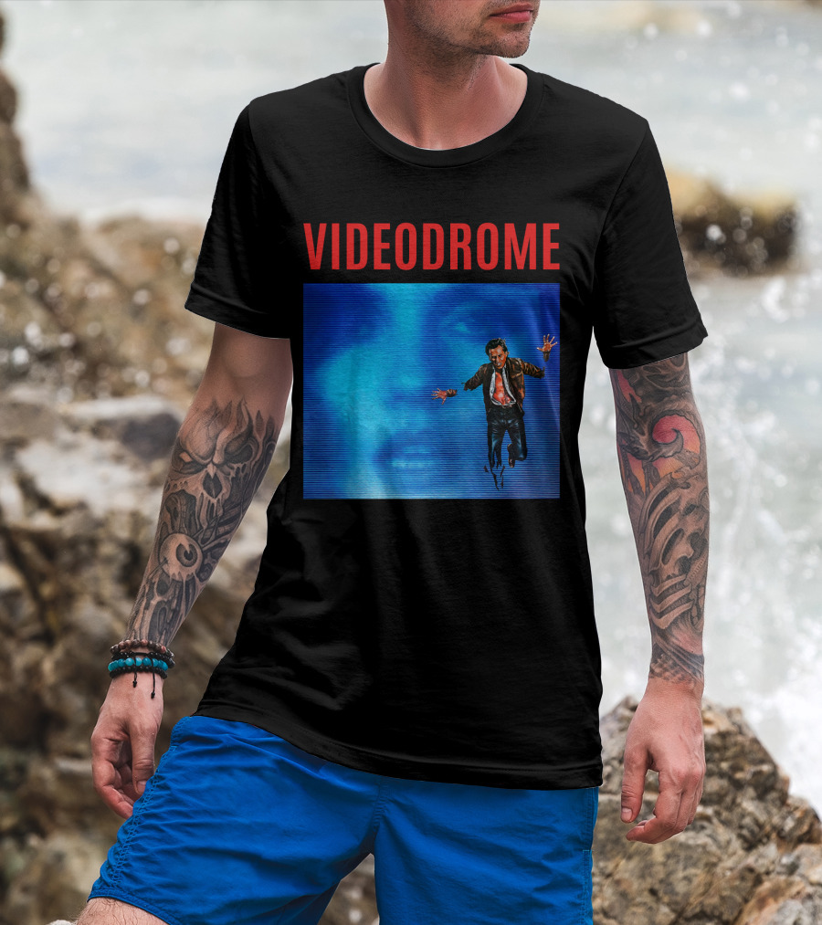 Videodrome Blue Screen Face And Man Jumping T-Shirt