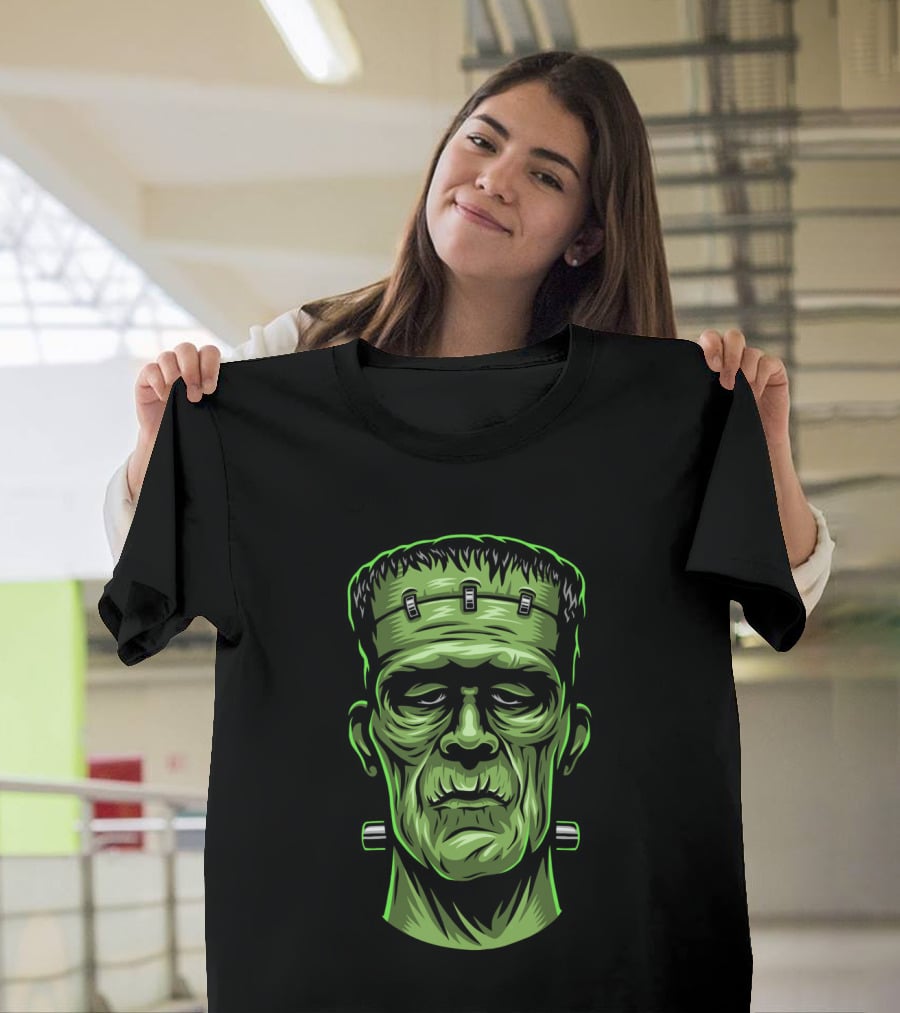 Frankenstein Head Halloween Retro Monster T-Shirt
