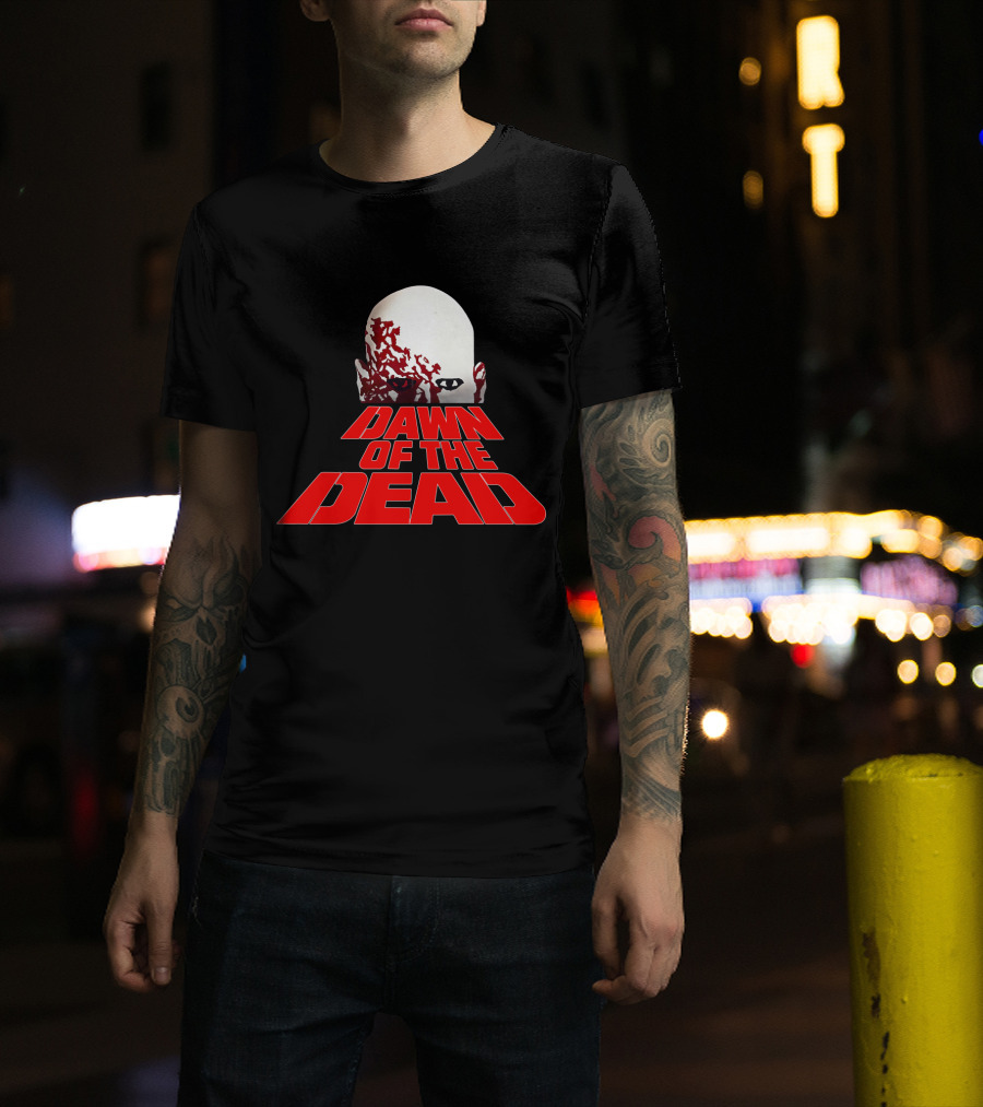 Dawn Of The Dead Zombie Head Red Text T-Shirt
