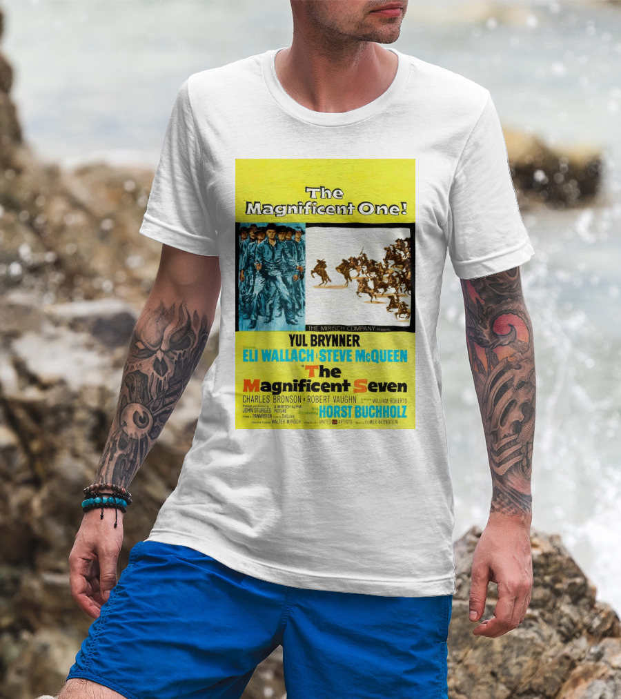 The Magnificent Seven 1960 Steve McQueen Yul Brynner Eli Wallach Movie T-Shirt