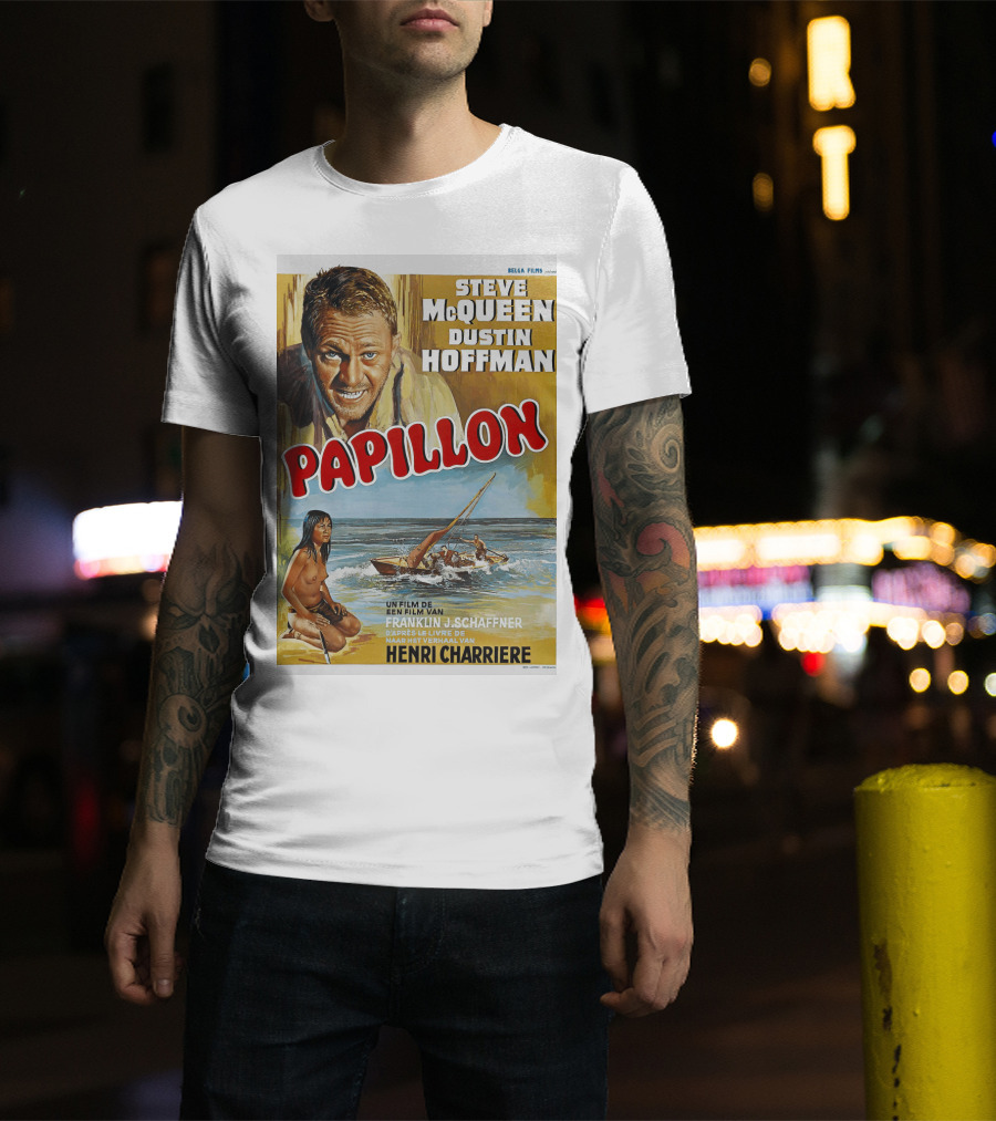 Steve McQueen Dustin Hoffman Papillon 1974 Film Henri Charriere Franklin J. Schaffner Belgian T-Shirt