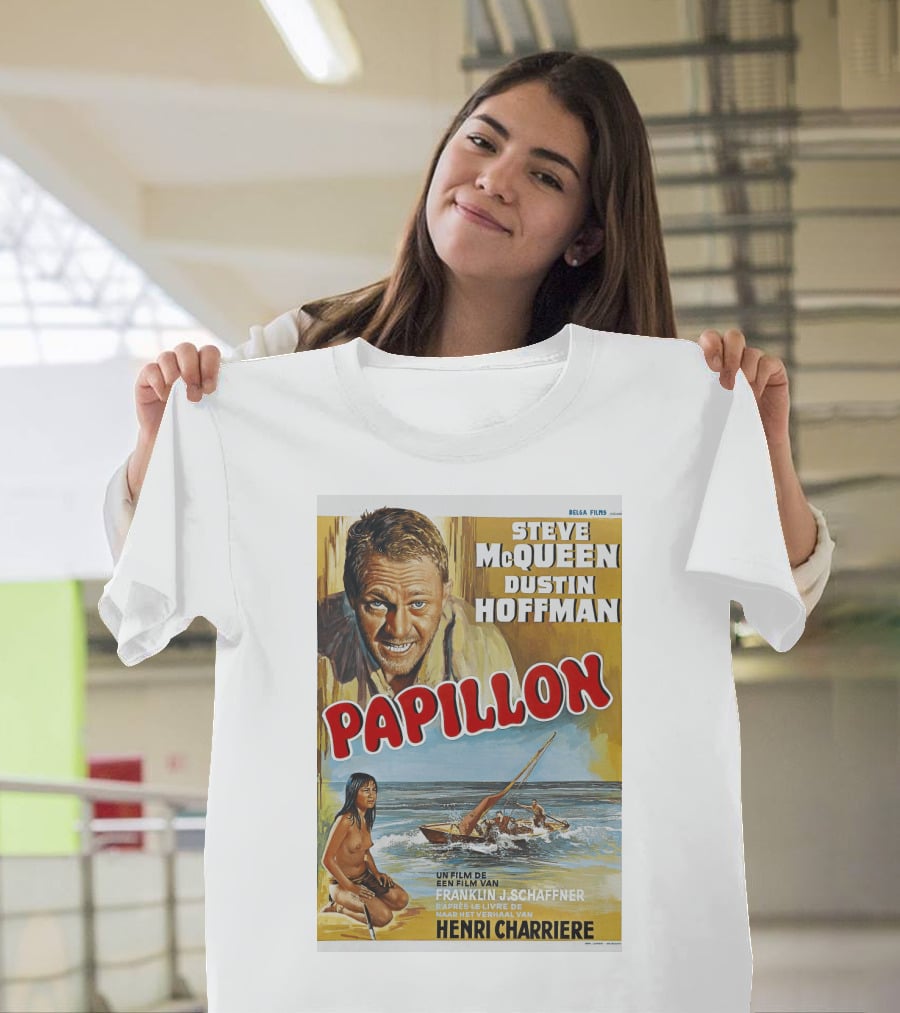 Steve McQueen Dustin Hoffman Papillon 1974 Film Henri Charriere Franklin J. Schaffner Belgian T-Shirt