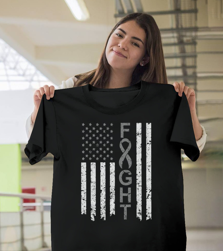 Brain Cancer Awareness American Flag Distressed Fight T-Shirt