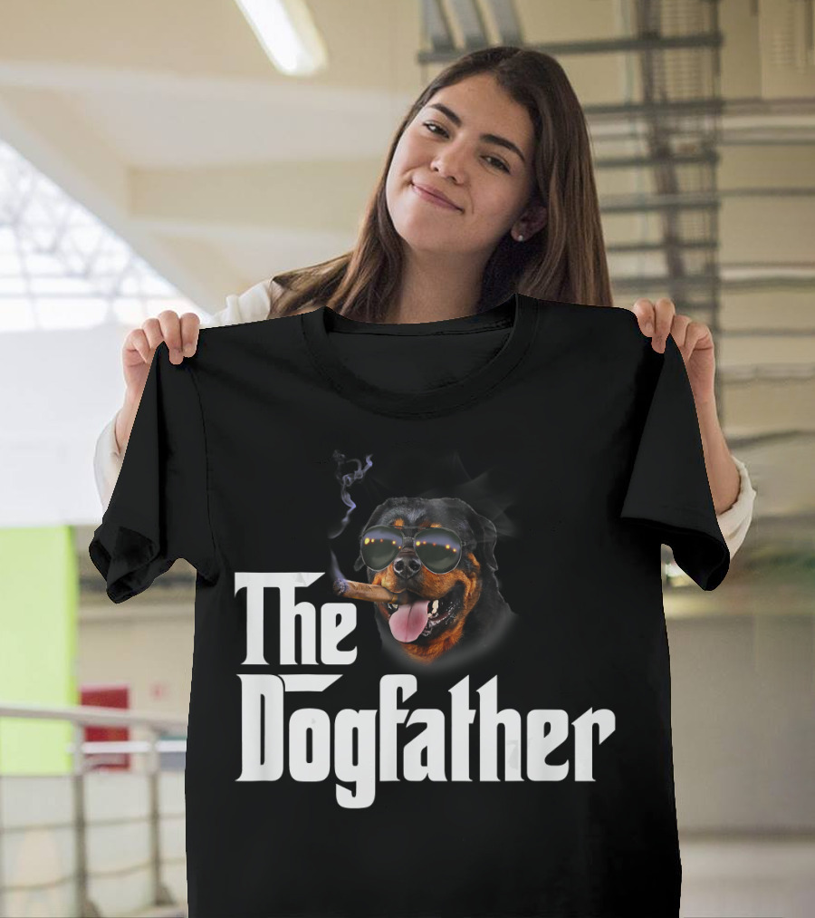 The Dogfather Mens Funny Rottweiler Smoking Cigar T-Shirt