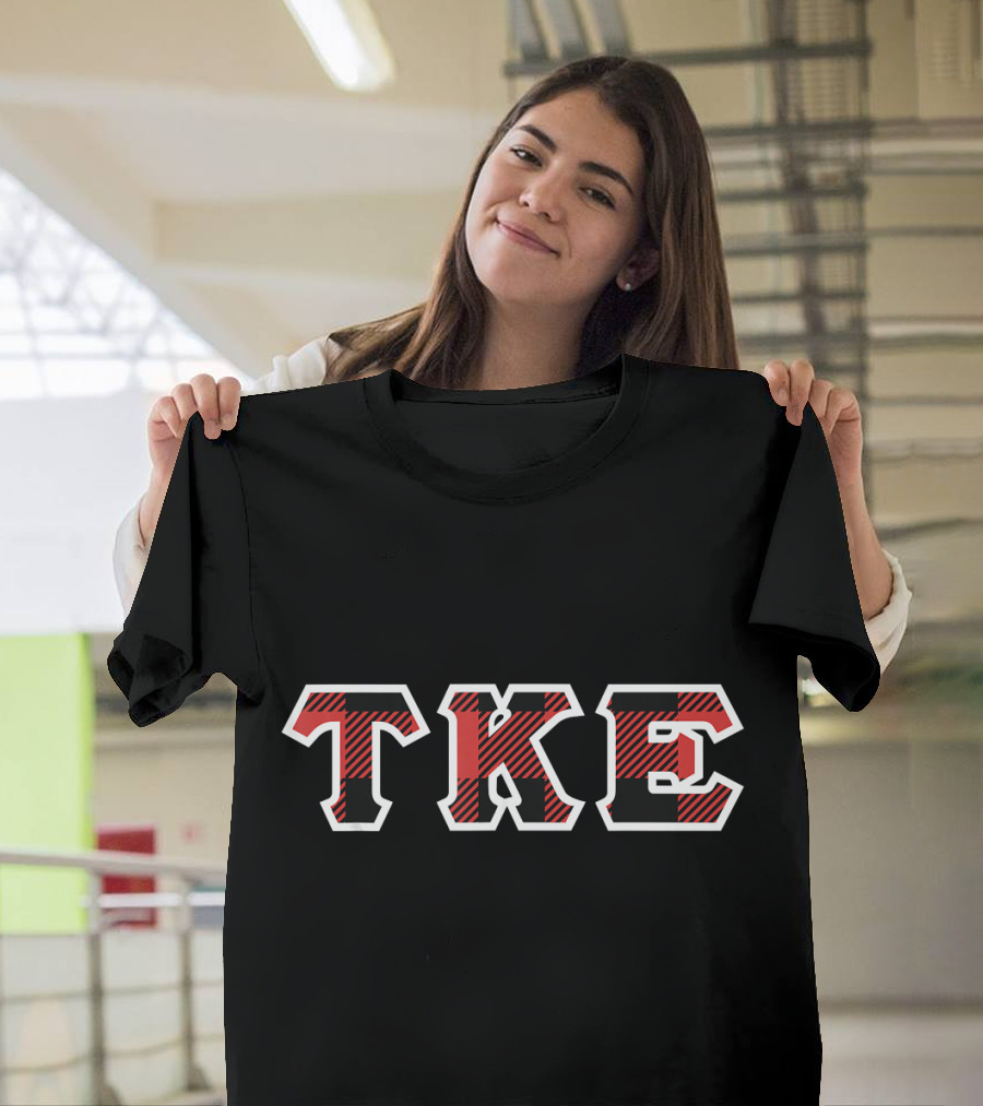 Tau Kappa Epsilon TKE Red Black White Plaid Letters T-Shirt