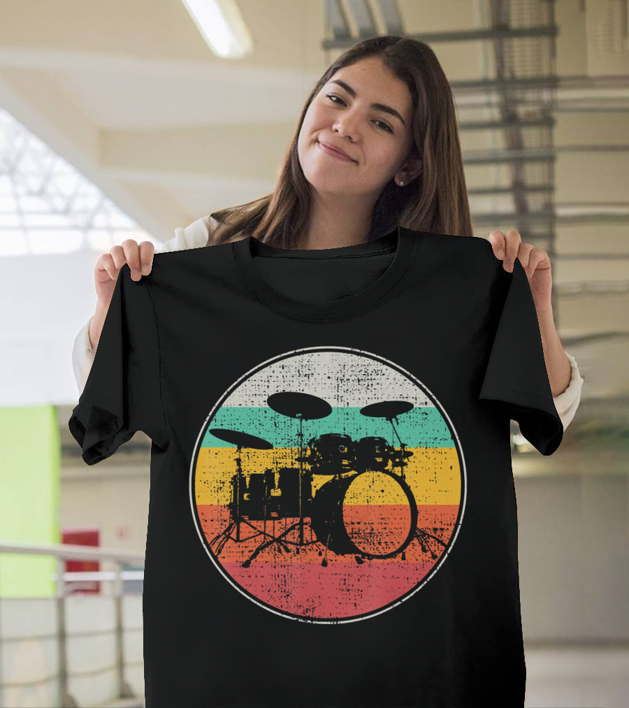 Drums Drummer Band Retro Silhouette Vintage Stripes T-Shirt