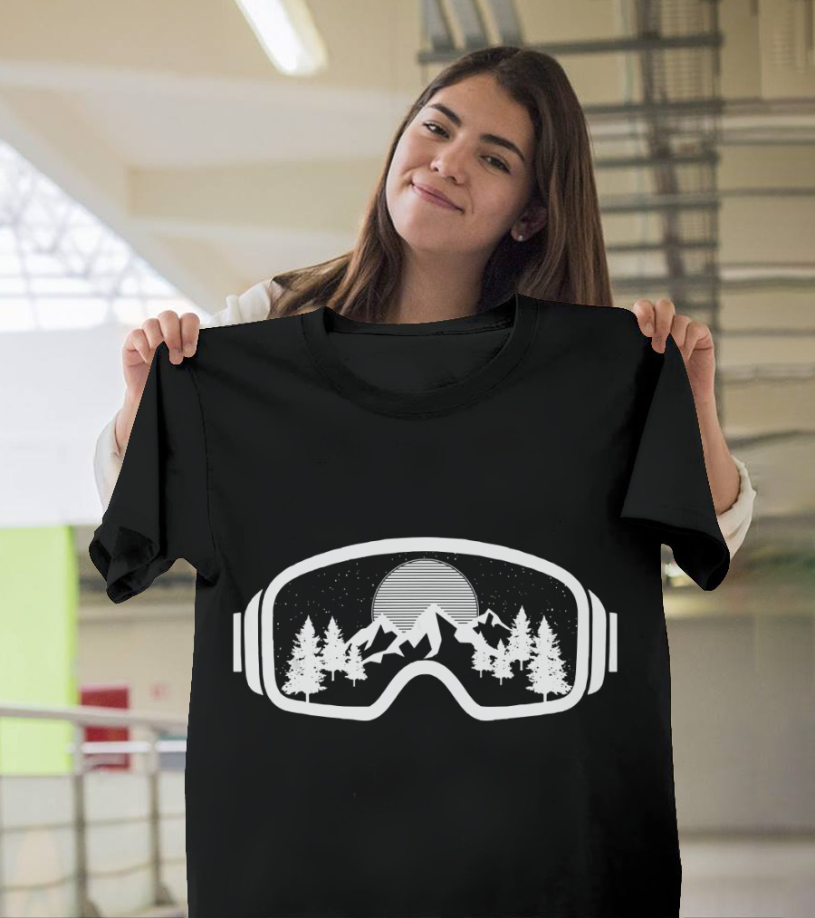 Ski Snowboard Goggles Mountains Trees Skiing Sno T-Shirt