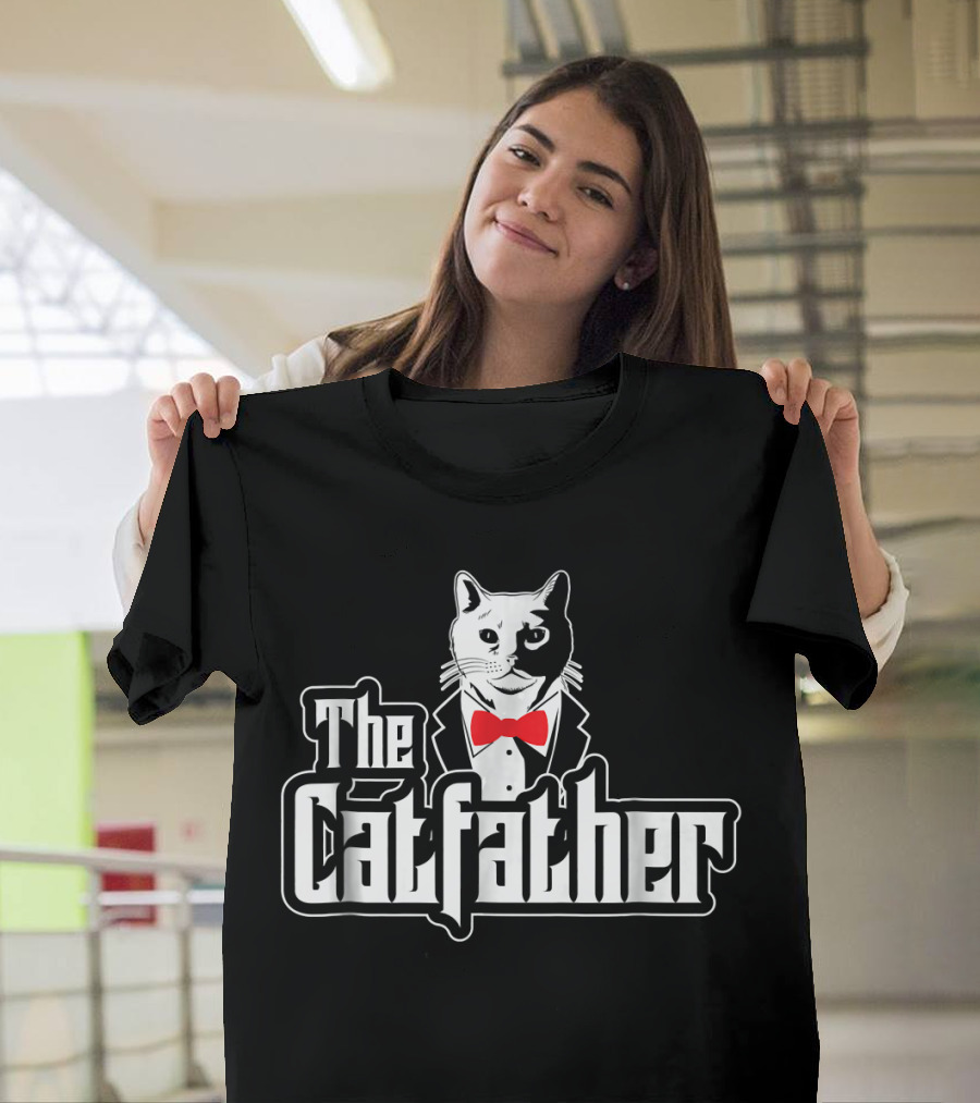 The Catfather I Feline Cats Tuxedo Bow Tie T-Shirt