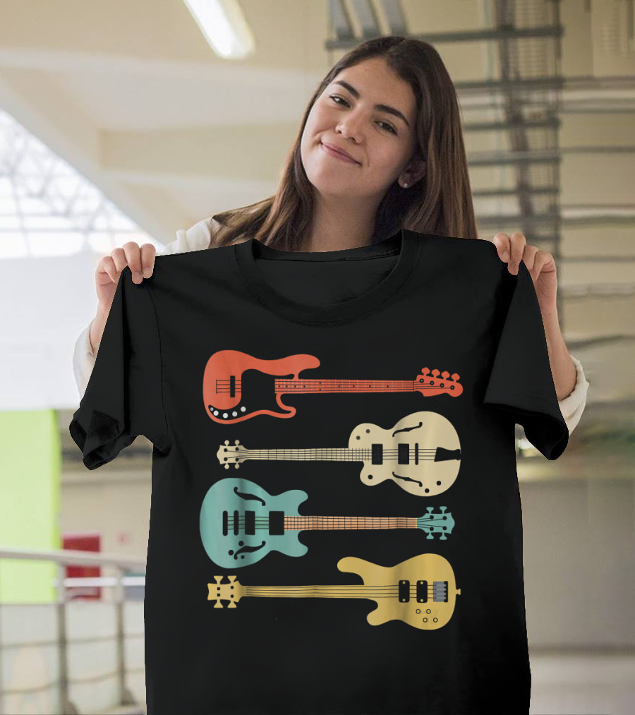 Vintage Colorful Bass Guitar Collection T-Shirt