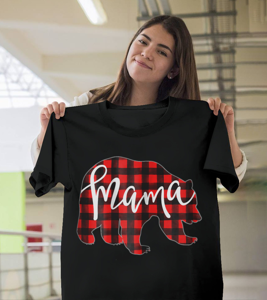 Red Plaid Mama Bear Matching Family T-Shirt