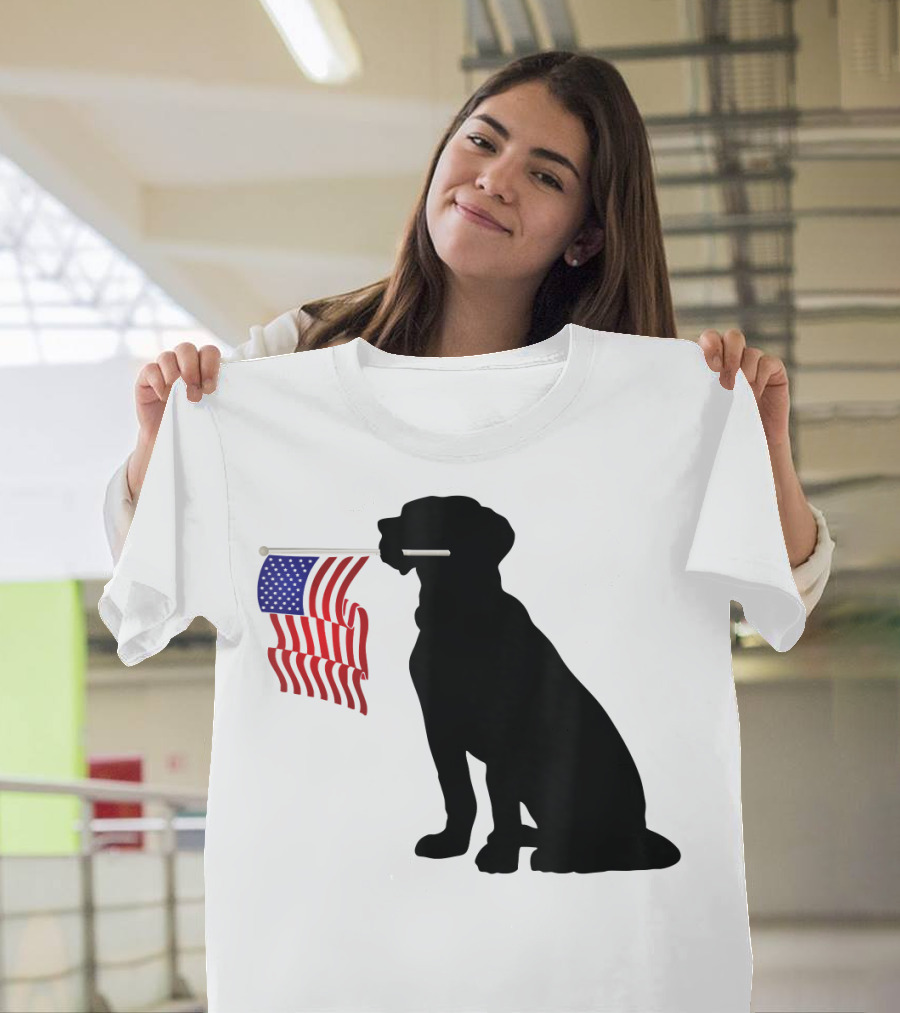 July 4th Patriotic USA Flag with Dog T-Shirt