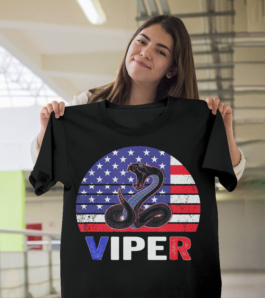Viper Snake with US Flag Stars and Stripes 4th of July T-Shirt