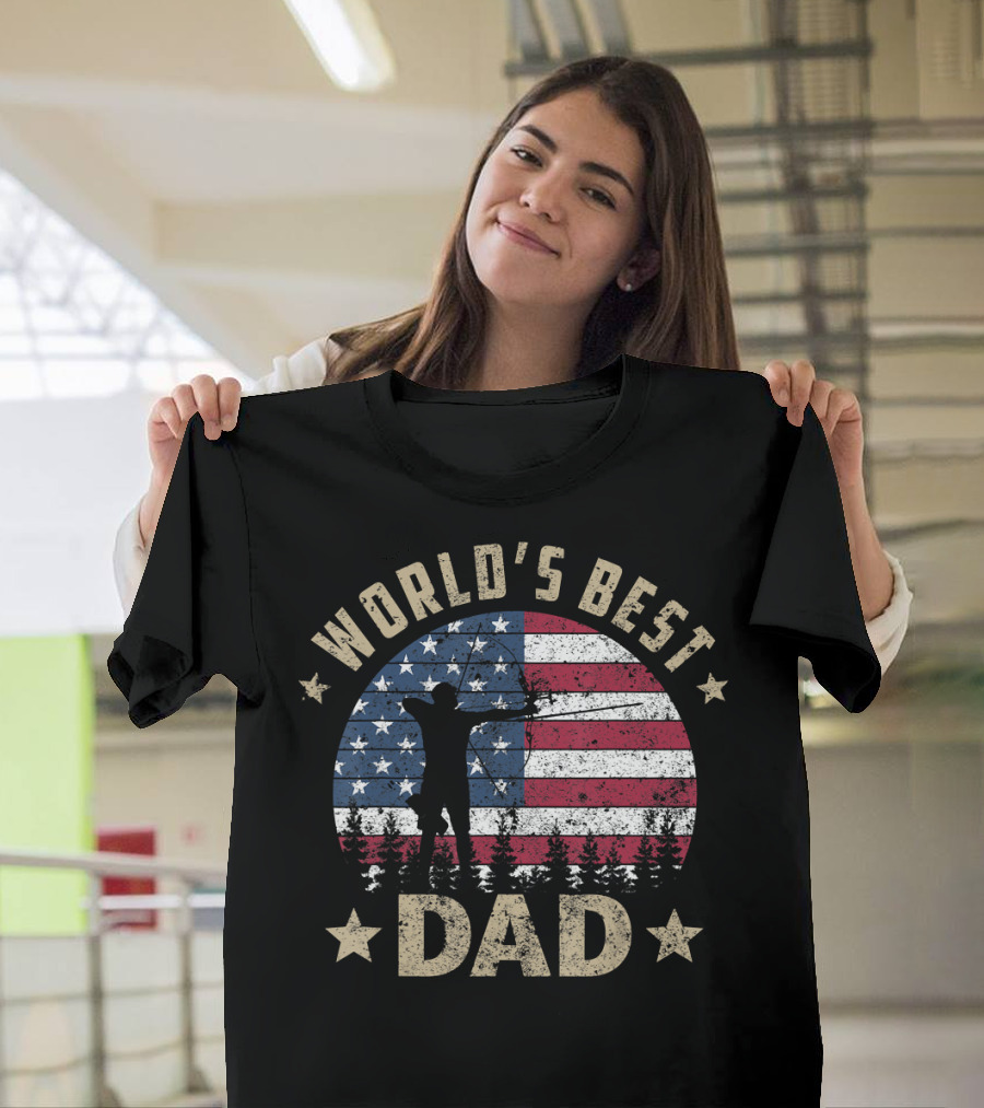 World's Best Dad Archery American Flag Patriotic 4th Of July T-Shirt