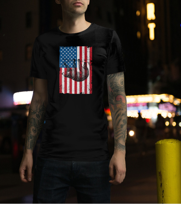 4th July Sloth Hanging On USA Flag Independence Day T-Shirt