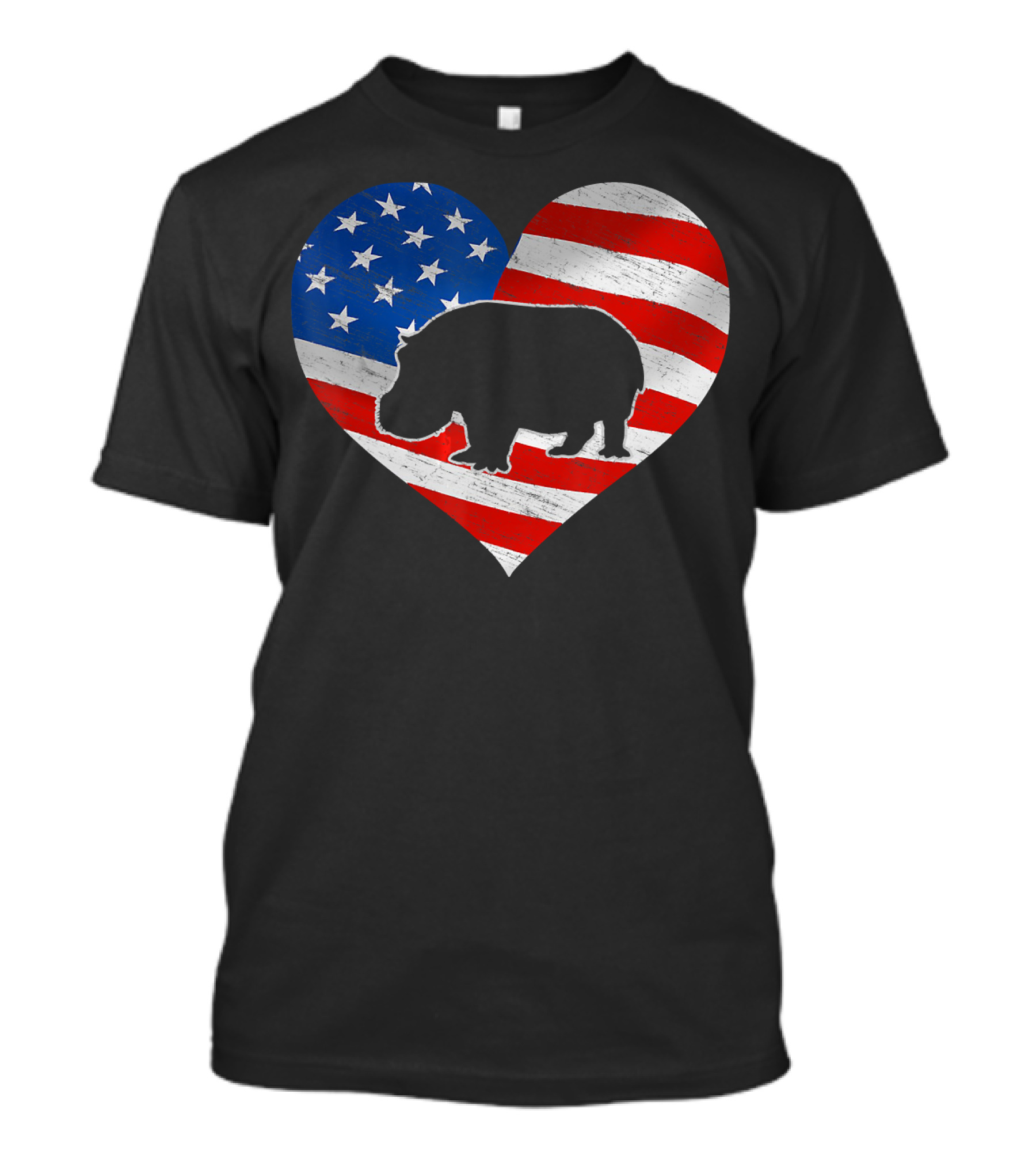 American Flag Heart With Hippo Silhouette 4th Of July Print T-Shirt