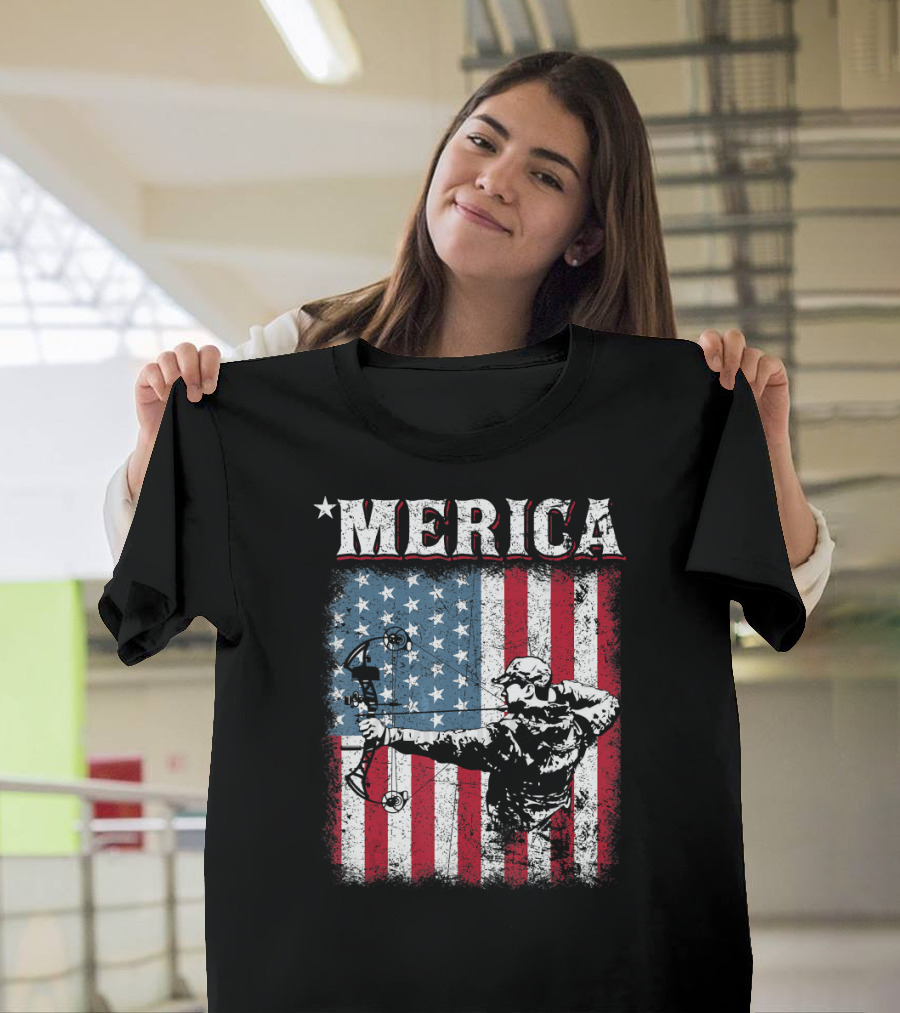 Bow Hunter Merica Archery American Flag T-Shirt