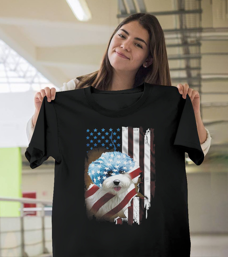 Bichon Frise American Flag USA Patriotic Dog T-Shirt